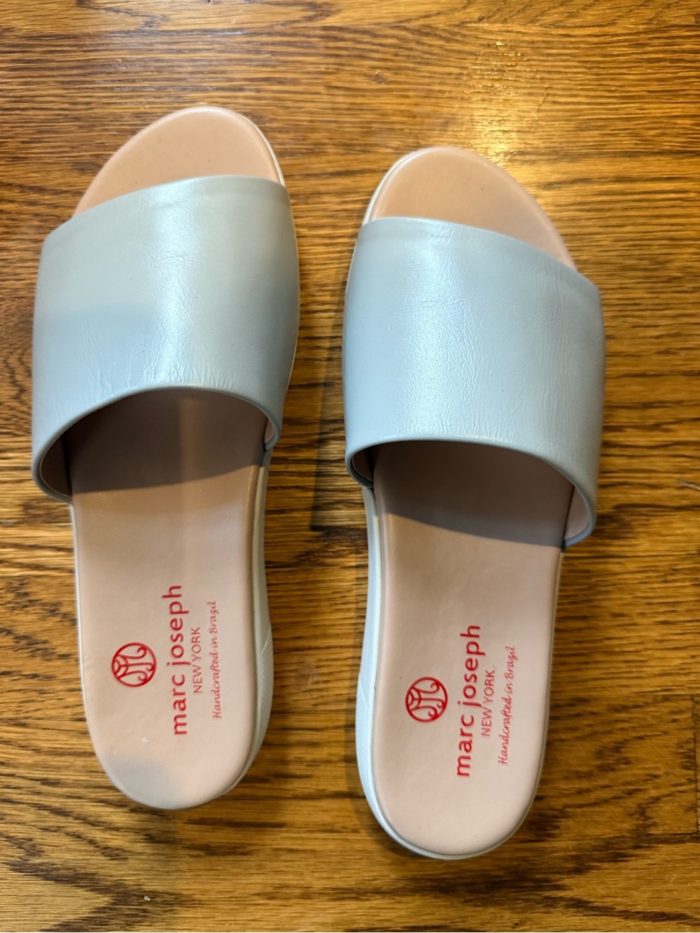 Marc Joseph Pale Gray/ Silver Leather Slide Sandals for Women